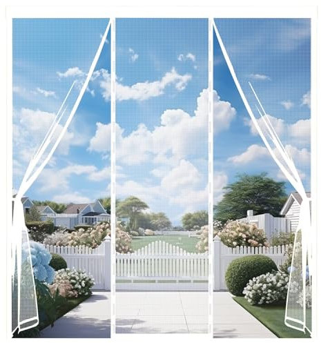 Puerta de malla magnética 115x245cm Blanco Cortina de puerta antiinsectos de cierre automático con imanes sin perforación