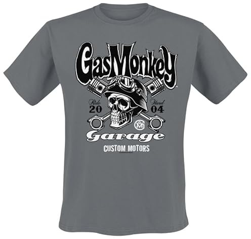 Gas Monkey Garage Custom Motors Skull Männer T-Shirt grau