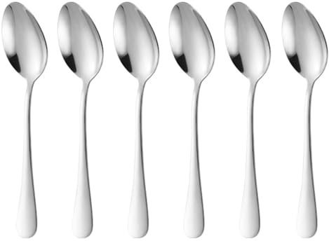 Teaspoons Set of 6, 13.5cm Stainless Steel teaspoons, Food Grade Spoons Cutlery Mirror Polished Dessert Spoons, Small Spoon Set for Home Kitchen Restaurant, Dishwasher Safe(Silver)