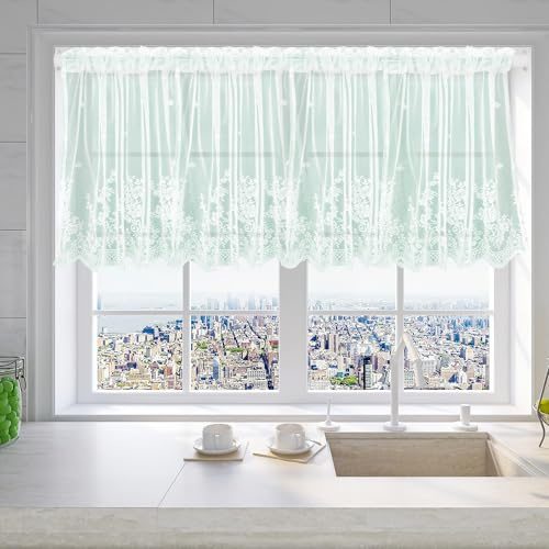 Cortina Corta para Ventana Cortina Cocina Visillo de Bistró Visillo Semi-sombreado para Cocina Salón Ventanas Baño 61 x 143 cm Azul