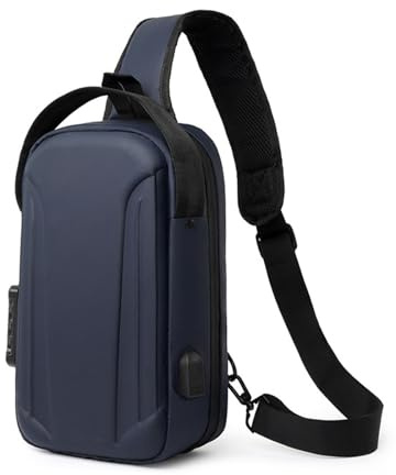 FANDARE Anti-stöld bröstväska män crossbody axelväska för stad 180 graders öppning sling-väska urban vattentät messenger-väskor axelväskor med USB för resor skola vandring bodybag, blå, Large