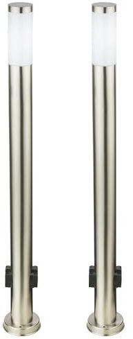 Aussenlampe mit Steckdosen Außensteckdose mit Licht Garten Aussensteckdose Edelstahl, 1x LED 9W 810lm 3000K, DxH 7,6x110 cm, 2er Set