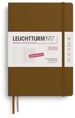 LEUCHTTURM1917 372481 Wochenkalender & Notizbuch Medium (A5) 2026, 12 Monate, Spice Brown, Deutsch