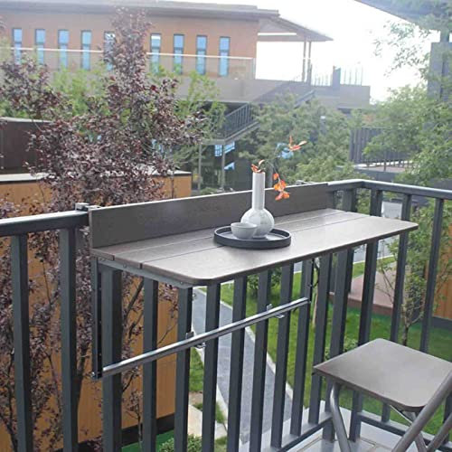 Tavolo da Balcone Pieghevole Regolabile per Esterni, con ringhiera a Parete, Tavolo Laterale sospeso in Legno per terrazza e Patio, mobili da Giardino multifunzionali, Marrone, 100x37 cm/39,