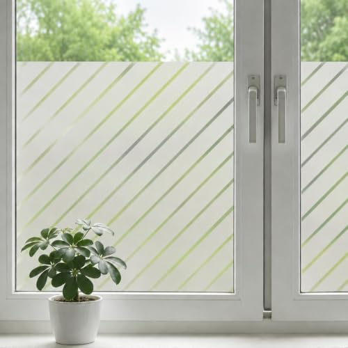 shinfly fönsterfilm diagonala ränder 90 x 200 cm – fönsterfilm ogenomskinlig, mjölkglasfolie självhäftande, statisk vidhäftning, anti-UV, insynsskydd och integritet