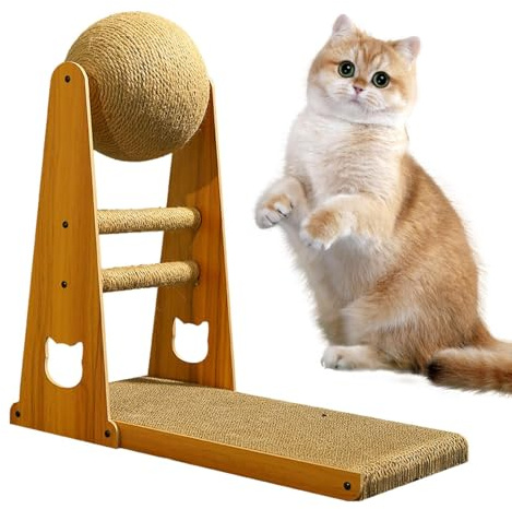 Rascador para gatos en forma de L - rascador vertical engrosado, bola interactiva para rascar gatos | Diseño de color fijo, muebles extraíbles para lijar garras, juego duradero, solución de cuidado de