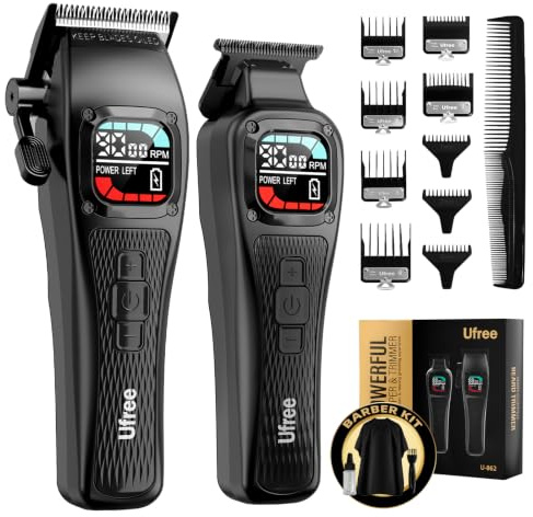 Ufree Professional Brushless Hair Clippers for Men, Cordless Barber Clippers and Trimmer Set with Sharper DLC Blades, Suitable for All Hair Types
