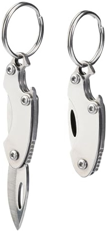 TIKIDESIGN 2er-Pack Klapp-Taschenmesser, Olivenform, 42mm geschlossen, 25mm 7Cr-Stahlklinge, Flaschenöffner, Edelstahlgriff, 10g