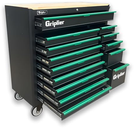 Griplier 14-Drawers Rolling Tool Chest with Wood Workbench,Brake Casters,Lock & Key,Heavy-Duty Steel Tool Cabinet Storage, for Home,Garbge or Workshop Use