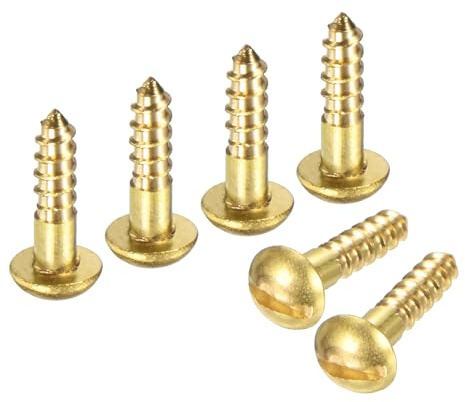 M METERXITY Wood Screws (M2.5 x 10mm, Brass) 60 Pcs - Slotted Round Head Self-Tapping Screw Apply to Woodworking/Furniture/Appliances Repair/Industry/Gardening