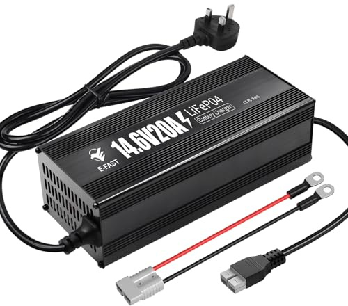 12V 20A LiFePO4 Battery Charger 14.6V Lithium Battery Charger AC-DC Smart Charger with Anderson Connector for LiFePO4 Deep Cycle Batteries of RV, Homes, Boat