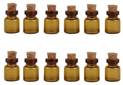 GAOJUDAF 100 mini botellas de vidrio marrón con corcho, 13 x 18 x 6 mm, frascos pequeños vacíos de 0,6 ml.