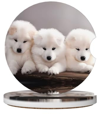 Set di sottobicchieri in ceramica con motivo di cani bianchi, 6,5 cm, adatti per portabicchieri