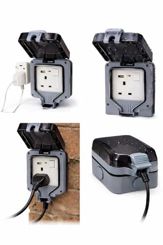Outdoor Weatherproof Switched Socket with USB-A & USB-C – 1 Pack | Single 1 Gang IP66 Waterproof External Power Outlet for Garden, Garage & Outdoor Use