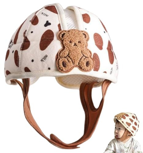 Baby-Schutzhelm, atmungsaktiver Baby-Kopfschutz zum Krabbeln und Gehen, kollisionssicherer, leichter, erweiterbarer, verstellbarer, verdickter Helm, Kaffeebär