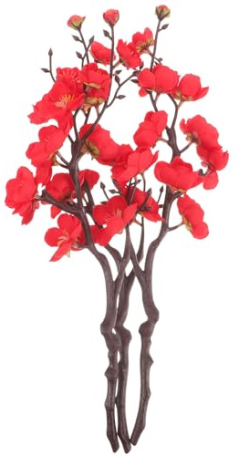 IMUSINICE 3 Pezzi Rami di Fiori di Prugno Artificiali Rossi Mazzo di Fiori Finti per Decorazioni Casa Centrotavola e Ufficio Artificiali Resistenti