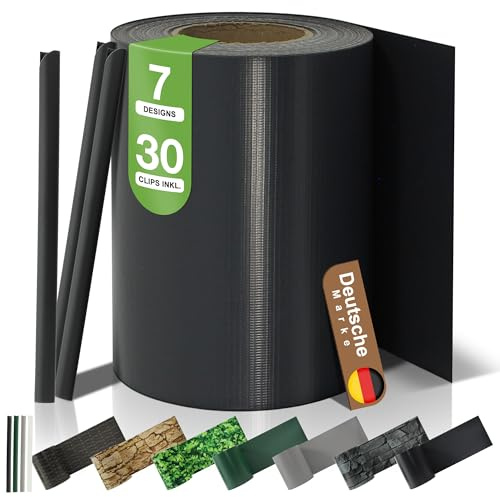 BooGardi PVC-insynsskyddsremsor – insynsskydd staket 19 cm x 35 m antracit 4 rullar – 450 g/m² – inkl. 30 klämmor – staketpanel för staket med dubbla stavar och stång matta – ogenomskinligt och