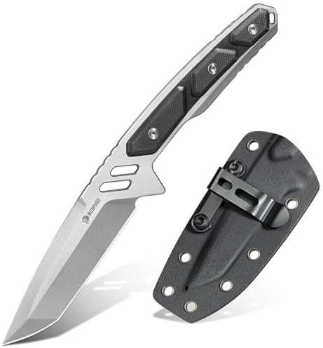 NedFoss BULWARK Jagdmesser 42a Konform, D2 Stahl Full Tang Survival Messer | 8.5cm Outdoor Messer feststehend mit Verstellbarer Clip & G10 Griff, Legales EDC Feststehendes Messer mit Kydexscheide,