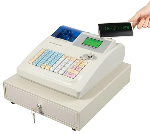 Registrierkasse für Kleine Unternehmen, Elektronische Registrierkasse mit 48 Tasten, Multifunktions-registrierkasse mit Schublade Und 8-Stelliger Led-anzeige, für Geschäfte