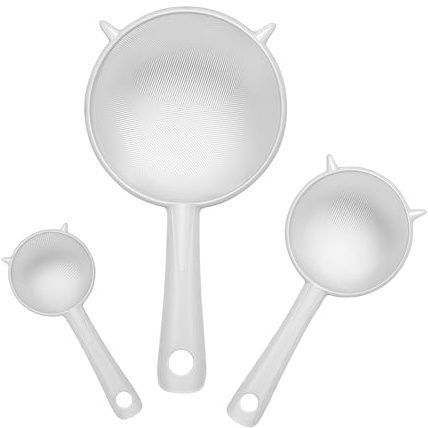 Zuuyye - Juego de coladores finos, 3 piezas colador de cocina de plástico con mango, filtros reutilizables para café, kéfir, jugo, leche - Colador fino con orificio para colgar