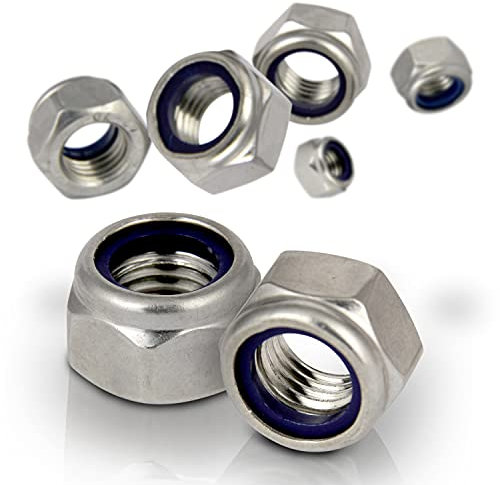 PROTECH 100 Stück Sicherungsmuttern M10 Edelstahl A2 Sechskantmuttern DIN 985 rostfreier V2A Mutter selbstsichernd