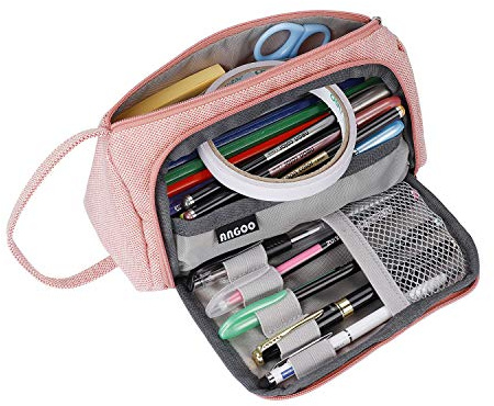 MengH-SHOP Large Capacity Pencil Case Pouch Multifunctional Canvas Pencil Bag Stationery Organizer Durable Pencil Case Cosmetic Pouch for Girls Teens Women Pink Modern, Pink, Modern