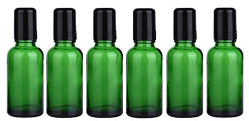 VASANA 6PCS 30ml/1oz Empty Refill Green Glass Essential Oil Sample Packing Roll-on Bottles with Metal Roller Balls and Black Cap Cosmetic Aromatherapy Perfumes Lip Balms Vial Storage Holder Jar Pots