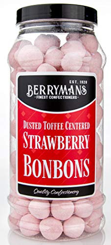 Original Dusted Toffee Centered Strawberry BonBons Retro Sweets Gift Jar By Berrymans Sweet Shop (Bon Bons) - Classic Sweets, Traditional Taste.