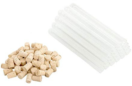 Reagenzgläser | Glasröhrchen | Laborglas | Reagenzglas für Laborbedarf, Medizintechnik und Chemie | mit Korken | Korkstopfen | Spitzkorken aus 100% Naturkork | 160 mm x 14 mm x 0,8 mm (25)