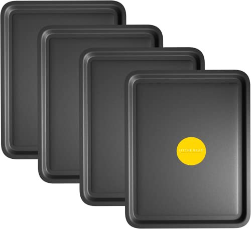 4-Pack - Essential 38cm Baking Tray Set - Non-Stick Oven Trays for Baking & Roasting Durable, Dishwasher Safe & Stackable Bakeware for Easy Cleaning & Space-Saving Storage by KITCHENEUR®