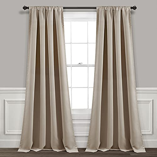 Lush Decor Insulated Rod Pocket Room Darkening Window Curtain Panels, Pair, 52 W x 84 L, Neutral - Drapes - Long Curtains for Bedroom or Living Room