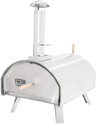 Forno da tavolo per pizza all'aperto 35cm doppia parete Extra Large Termometro incorporato Multi-Fuel Legno Carbone Pellet Autentiche pizze cotte su pietra 600°C Acciaio inossidabile Pala inclusa