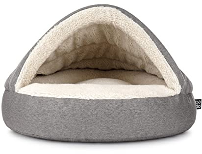 Mypado Shell Mono Hundehöhle mit Strukturstoff - die Kuschel Oase für den Hund Größe L, Füllung Visco-Schaumstoff, Graubeige