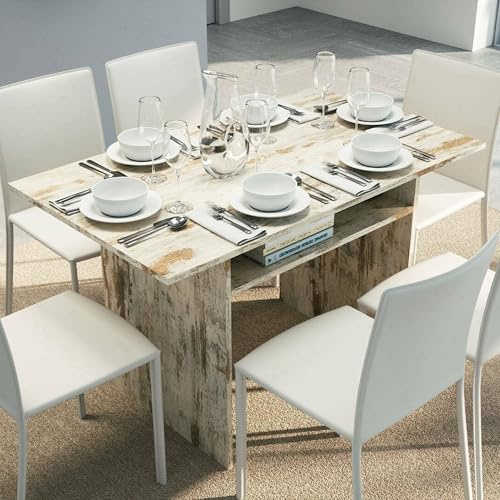 Dmora Consolle Allungabile Lavanda 35x120x75h cm Bianco Vintage 12 Posti Allungabile, Meccanismo Estensione Apertura a Libro Made in Italy