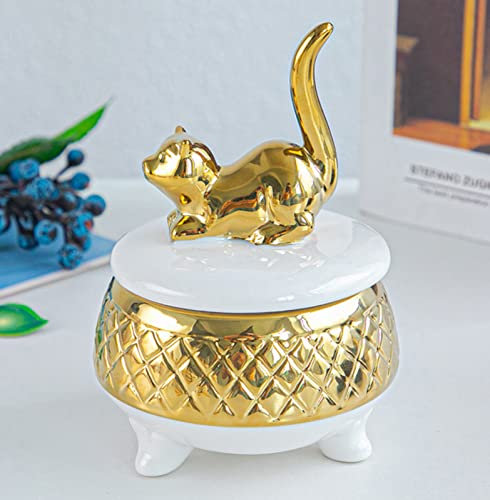 TURSGYZ Boîte de Rangement en céramique Ronde Blanche écureuil doré Pot de Rangement conteneur Table décoration de la Maison Cadeau
