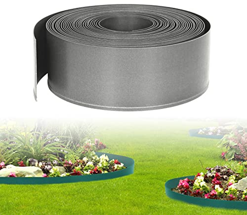 LZQ Rasenkante Kunststoff Beeteinfassung 100m Garten Rasenkanten, Beetumrandungen Flexibel Frei zu Biegen Hellgrau