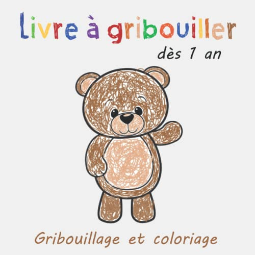 Livre à gribouiller dès 1 an: Livre de coloriage épais avec 50 jolis motifs simples à gribouiller, à colorier et à apprendre les premiers mots
