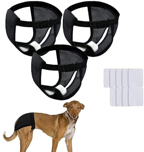 Hundewindel aus Netzgewebe, waschbar, wiederverwendbar, supersaugfähig, kein Auslaufen, mit verstellbarem Schnappverschluss für große Hunde, groß bei Hitze (schwarz, XL)