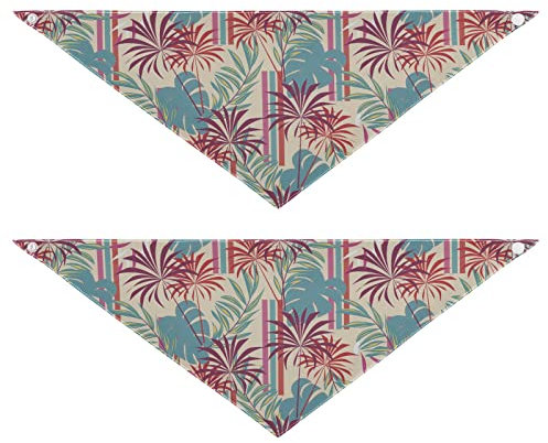2 Stück Hundehalstücher Haustier Bandana Schal Druckknopf Dreieck Lätzchen Halstuch Set Haustier Urlaub Zubehör Dekor für kleine bis große Welpen Hunde Katzen kleine bunte tropische Blätter