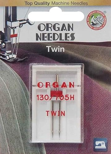 Nähmit - Organ Zwillingsnadeln Flachkolben Nähmaschinennadeln Universalnadel 130/705 H (1 x Stretch 75/4,0)