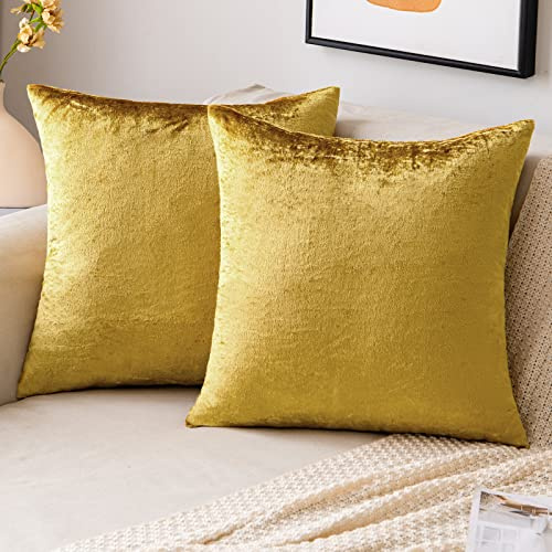 EMEMA Funda de Cojine 45x45 Terciopelo Funda de Almohada Oro | 2 Pieza Sofá Throw Cojín 40x40 cm Decoración Almohada Caso de la Cubierta Decorativo para Sala de Estar Pulgadas