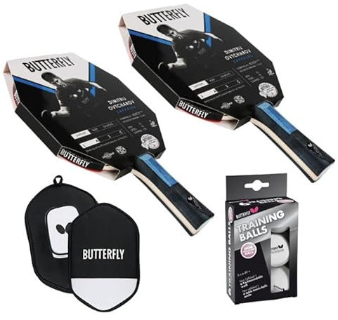 Butterfly Dimitrij Ovtcharov Set Sapphire | 2X Tischtennisschläger + 1x Tasche Cell Case II + 6X Tischtennisbälle | Einsteiger Tischtennisschlägerset
