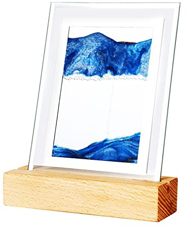 Sablier 3D Peinture de Sable Qui Coule, Cadre Sable Mouvant Paysage avec LED, Art Mouvant Image Dynamique SableCadre en Verre Carrée, Base en Bois pour Cadeau Décoration de Sablier de Paysage