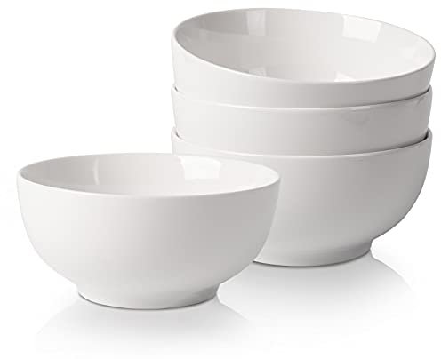 CUSWARE Lot de 4 bols à céréales en porcelaine - 650 ml - Pour le riz et la soupe - Blanc crème