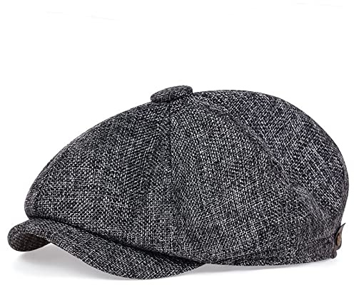 tcax Schiebermütze Herren Männer Lässige Zeitungsjunge Hut Frühling Sommer Dünne Retro Baskenmütze Wilde Lässige Hüte Unisex Achteckige Kappe Hip Hop Caps Gorras,Dunkelgrau Weiß,54-59Cm