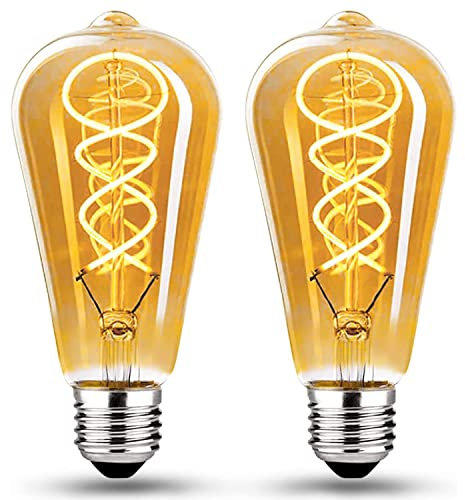 HUSTUNG Lampadine LED E27, Dimmerabile Lampadina LED 4W (Equivalente a 40W) ST64 Edison Vintage Lampadina LED E27 Luce Calda 2700K - Ambra, Pacco da 2