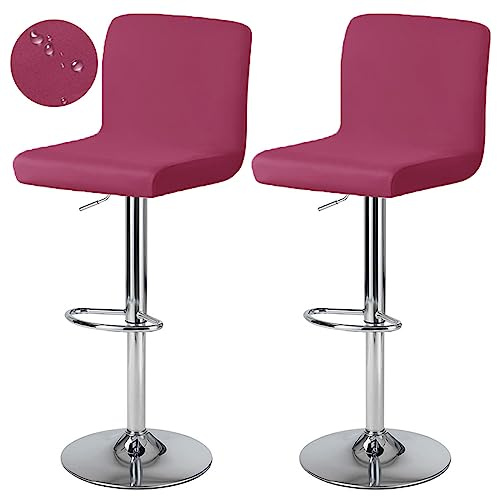 Levoberg - Funda para taburete de bar con respaldo impermeable, funda de silla de comedor giratoria, cubierta de silla alta de bar extensible, 2 piezas, color rojo de vino