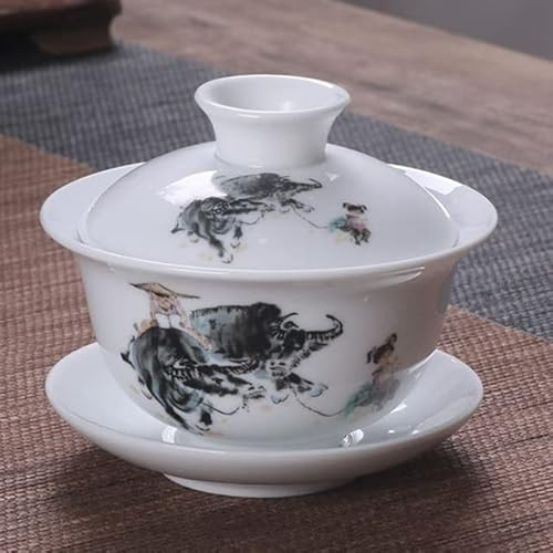 DYETEE Juego de té de cerámica Gaiwan Chino Kungfu, tazón de té de Tres talentos, platillo de Taza de té Grande, Fabricante de té para el hogar, Regalo para Ceremonia del té