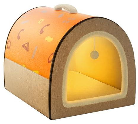 HAZARA Großer Hundehütte, Winter Haustierbett Vier Jahreszeiten Luxus Hundehöhle Innen Katzenhaus Warm Iglu Mit Plüsch Kissen Waschbar,Orange,XL68*55 * 48cm