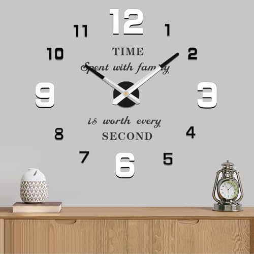 VANGOLD Reloj de Pared Grande de Bricolaje 3D sin Marco Pegatina de Pared Reloj de Pared Ideal para Decorar una Pared en Blanco en un Salón, Una Cocina o un Hotel